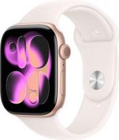 auksas - Apple Watch Series 11 46mm Rožinis Auksas (Rose Gold) / Šviesiai Mėlynas (Light Blush) Sportinis Dirželis - 1 nuotrauka