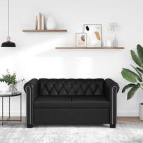 vidaXL Chesterfield dvivietė sofa, juoda (Black), dirbtinė oda