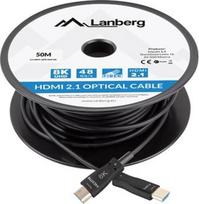 50m hdmi kabelis - Lanberg HDMI M/M v2.1 50m 8K optinis AOC (Juodas) (Black) - 1 nuotrauka