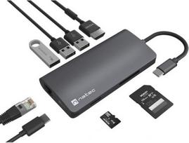 usb c hdmi adapteris - MULTIPORT ADAPTER NATEC FOWLER 2 V2 USB-C 8W1 HUB ->USB 3.0 3X, HDMI 4K, USB-C, RJ45, SD, MICRO SD - 2 nuotrauka
