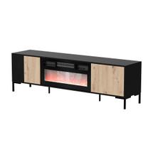 staliukas oak - TV staliukas Cama Meble Merci, juodas/ąžuolas artisan (Black/Oak), 180 cm x 40 cm x 53.5 cm, su elektriniu židiniu - 1 nuotrauka