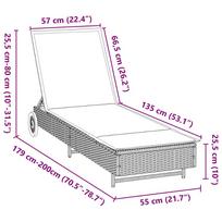gultas su ratukais - Gultas VLX Sun Lounger With Wheels And Cushion 44453, rudas, 60 cm x 199 cm x 37 cm - 3 nuotrauka