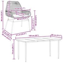 lauko baldai 4 vietu - Lauko baldų komplektas VLX 5 Piece Outdoor Dining Set 46175, juodas, 4 vietų - 3 nuotrauka