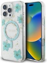 Guess Resin Flowers Glitter MagSafe Case for iPhone 16 Pro Max - Skaidrus Žalias (Clear Green)