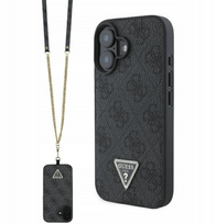 Guess Leather Metal Logo Strass Crossbody Dėklas Apple iPhone 16 - Juodas (Black)