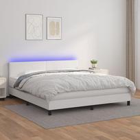 vidaXL Lova su spyruoklėmis/čiužiniu/LED, balta (White), 160x200 cm, dirbtinė oda