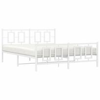 balta miegamojo lova - vidaXL Lovos rėmas su galvūgaliu/kojūgaliu, baltas (White), 150x200 cm, metalas - 8 nuotrauka