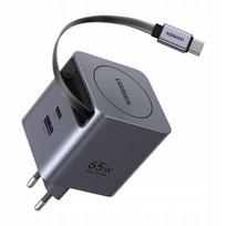 UGREEN X615 65W GaN Greitas Įkroviklis su Ištraukiamu USB-C Laidu Juodas (Black)