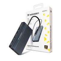 monitorius 14 - Wozinsky WDS03Y5S USB-C šakotuvas 14 viename, daugiafunkcis, aliuminis, skirtas 3 monitoriams, su 15 cm laidu - Pilkas (Gray) - 1 nuotrauka