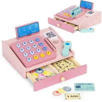 lavinamosios korteles - EcoToys Medinis kasos aparatas vaikams su skaitytuvu, rožinė (Pink) - 1 nuotrauka