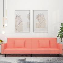 Dvivietė sofa-lova su dvejomis pagalvėmis, rožinė, aksomas