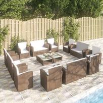 Lauko baldų komplektas VLX Garden Lounge Set 3095944, kreminės spalvos/rudas, 16 vietų
