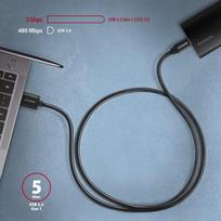 usb c to 3.2 gen 1 - Axagon Data and charging USB 3.2 Gen 1 cable lengh 1 m. 3A. Black braided. | BUCM3-AM10AB - 2 nuotrauka