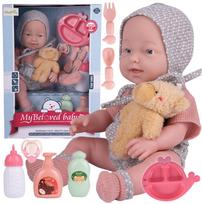 Lėlė kūdikis su priedais ir meškiuku 36 cm