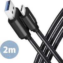 Axagon Data and charging USB 3.2 Gen1 cable lengh 2 m. 3A. Black braided. | BUCM3-AM20AB
