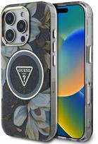 Guess IML Glitter Magnolia and Triangle Logo MagSafe Case for Apple iPhone 16 Pro Max Juodas (Black)