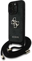 iphone 16 deklas su dirzeliu - Guess PU 4G Metal Logo Crossbody Strap Case for Apple iPhone 16 Pro Max Juodas (Black) - 1 nuotrauka