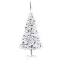 vidaXL Dirbtinė Kalėdų eglutė su žaisliukais, Sidabrinė (Silver), 120 cm, PET