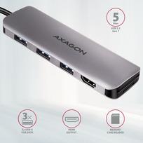 sd card usb c reader - Axagon Multi port USB 3.2 Gen 1 hub. HDMI, card reader and three USB-A outputs. Cable USB-C 20 cm. | HMC-HCR3A - 7 nuotrauka