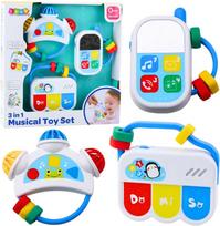 LEAN Toys muzikinis žaislų rinkinys mažyliams, telefonas, tamburinas, klavišai, garsai, 3 vnt.