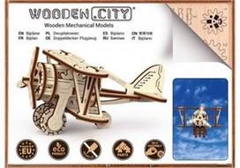 medinis lektuvas - Wooden City 3D Puzzle Model Biplane 63pcs - 1 nuotrauka