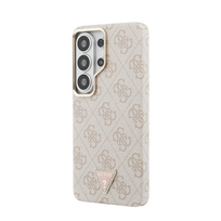 Dėklas Guess PU Leather 4G Strass Triangle Logo Gold Frame Magnetic Case for Samsung Galaxy S26 Ultra Rožinė