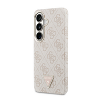 Dėklas Guess PU Leather 4G Strass Triangle Logo Gold Frame Magnetic Case for Samsung Galaxy S26 Rožinė