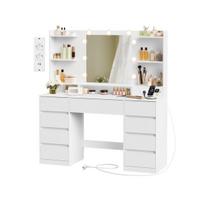 staliukas su veidrodziu - Vasagle Kosmetinis staliukas su LED veidrodžiu ir spintelėmis, baltas (White), 40 x 107 x 144 cm - 1 nuotrauka