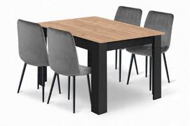 Valgomojo komplektas Valora Malys Group NP 120x80, Juodas (Black) + 4 Kėdės Lava Pilka (Grey)