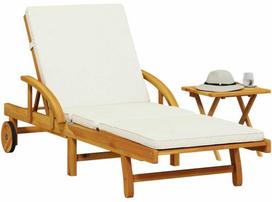 Gultas VLX Solid Acacia Wood With Table And Cushion, pilkas/medžio, 184 cm x 55 cm x 64 cm