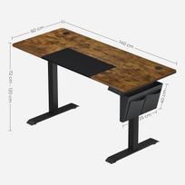 stalai 140x60 - SONGMICS Reguliuojamo aukščio stalas 140x60 Vintažinė ruda-juoda (Vintage Brown-Black) - 3 nuotrauka