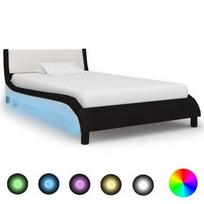 Lovos rėmas su LED, juodas ir baltas, 90x200cm, dirbtinė oda