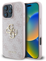 Guess 4G Didelis Logotipas Dėklas Apple iPhone 16 - Rožinis (Pink)