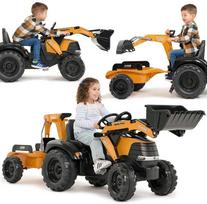 mini traktoriai - Pilsan pedalinis traktorius FALK Case CE su ekskavatoriumi ir priekaba, žalias (Green) - 1 nuotrauka