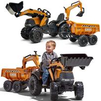 ekskavatorius - Paspiriamas traktorius FALK Case IH, oranžinis (Orange) su priekaba - 1 nuotrauka