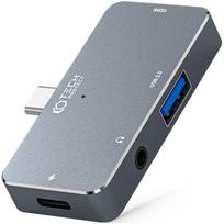 Tech-Protect V6 4in1 HUB USB-C - USB-A 3.0 / USB-C PD100W / HDMI / mini lizdas 3.5 mm - Pilkas (Gray)