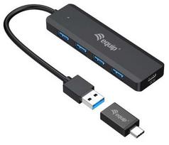 usb a sakotuvas - Equip 128959 4-Port USB 3.2 Gen 1 Hub su USB-C adapteriu Juodas (Black) - 1 nuotrauka