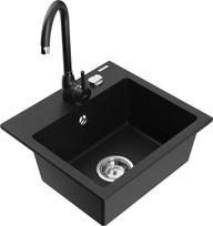 Mexen Milo, granitinė virtuvinė plautuvė su maišytuvu, Juodas (Black)