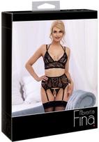 Abierta Fina seksualus 3 dalių komplektas Bra Suspender Set M Juodas (Black)