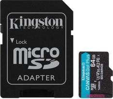 a2 kortele - Kingston 64GB microSDXC Canvas Go! Plus Gen4 A2 U3 V30 + SD adapter - 1 nuotrauka
