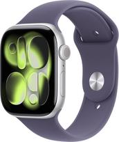 Apple Watch Series 11 46mm Sidabrinis (Silver) su Violetine Rūko (Purple Fog) Sportine Apyranke