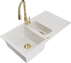 Mexen Matias Savita, derva/granitas, 90 cm x 50,5 cm x 20 cm, aukso/balta (Gold/White)