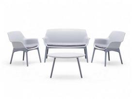 Lauko baldų komplektas Bica Luxor Lounge Set, balta sp./raudona sp., 4 vietų