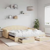 vidaXL Ištraukiama lova su stalčiais, kreminė (Cream), 100x200 cm, audinys