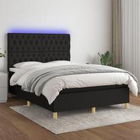 vidaXL Lova su spyruoklėmis/čiužiniu/LED, 140x200 cm, juoda (Black)