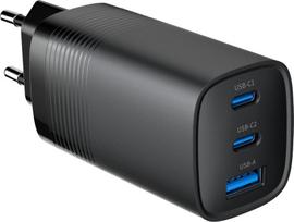 3 usb port charger - Gembird TA-UC-PDQC65-01-BK 3 prievadų 65 W GaN USB PowerDelivery greitas įkroviklis Juodas (Black) - 2 nuotrauka