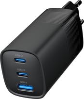 3 usb port charger - Gembird TA-UC-PDQC65-01-BK 3 prievadų 65 W GaN USB PowerDelivery greitas įkroviklis Juodas (Black) - 4 nuotrauka