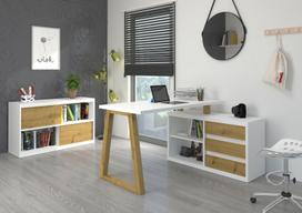 2 rasomieji stalai su stalciais - Adrk Furniture Kampinis rašomasis stalas IWO II, baltas (White) - 1 nuotrauka