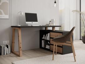 2 rasomieji stalai su stalciais - Adrk Furniture Kampinis rašomasis stalas IWO II, baltas (White) - 4 nuotrauka