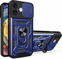 Hurtel Hybrid Armor Camshield iPhone 16 Plus Armored Case with Camera Cover and Stand - Mėlyna (Blue)